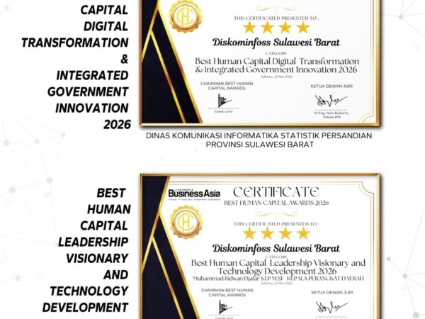 Inovasi SDM Berbasis Teknologi Informasi Bawa Gubernur dan Diskominfoss Sulbar Raih Best Human Capital Award 2026