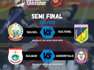 Sulsel Hadapi Sulteng, Sulbar Tantang Gorontalo di Semifinal Liga Sepak Takraw Indonesia 2026