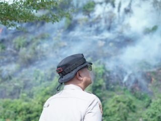 Bukit Kalubibing Terbakar, Kapolda Sulbar Turun Langsung Kendalikan Api
